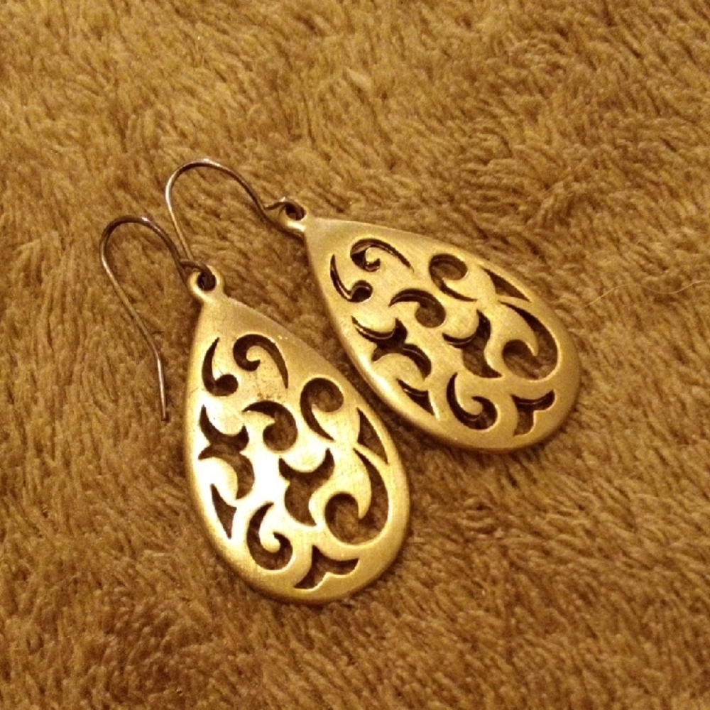 Ornate Gold Teardrop Earrings - Picture 2 of 4